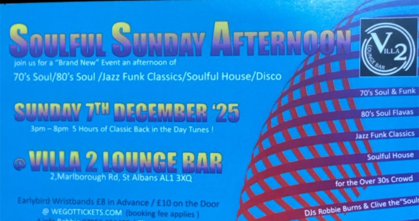 Soulful Sunday 3 till 8pm