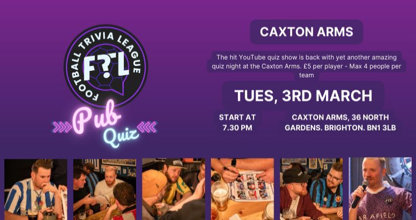 Football Trivia League Pub Quiz - At the Caxton Arms - 3rd March