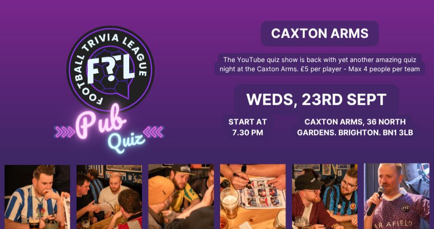 Football Trivia League Pub Quiz - At the Caxton Arms - 23rd September